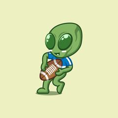 cute cartoon alien playing rugby