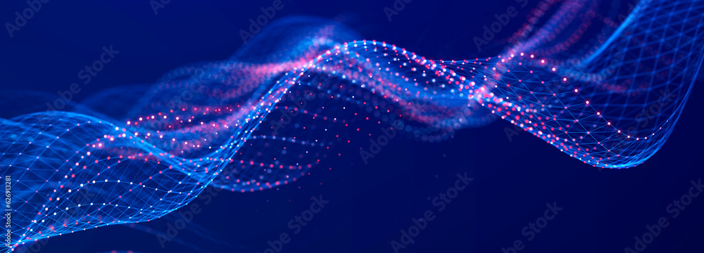 Poster lights background. colored music wave. big data digital code. futuristic dots illustration. 3d