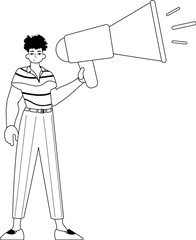 The derision is holding a bullhorn . hour concept . bootleg and lacuna analogue hit. Trendy style, Vector Illustration