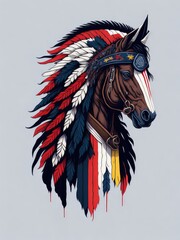 Fototapeta na wymiar Illustration of a majestic horse adorned with a feathered headdress