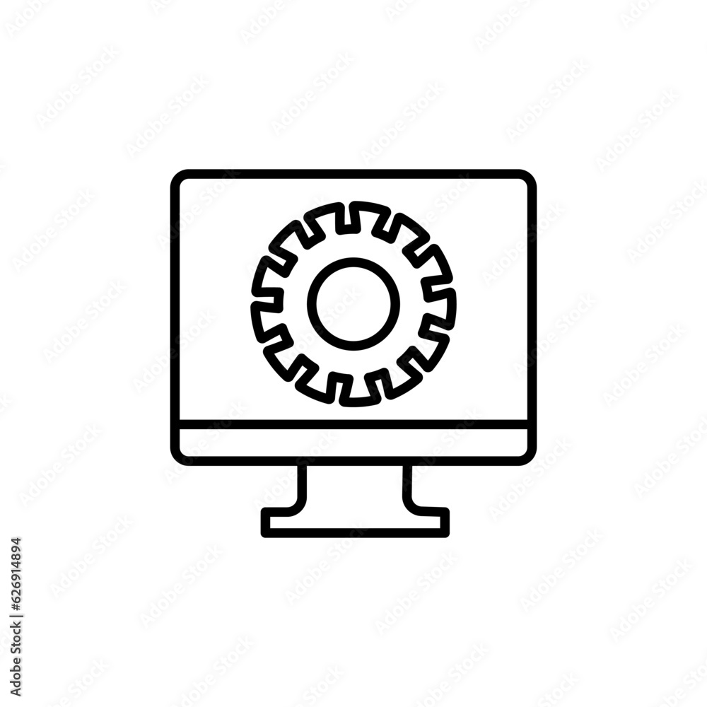 Poster technical support icon. computer service. gears on screen laptop. isolated vector illuatration in fl
