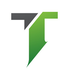 Green and Black Split Shaped Letter T Icon