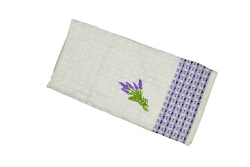 napkin or towel with handmade embroidery flower isolated on white background