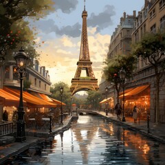 Fototapeta na wymiar Artwork of famous city. Beautiful illustration picture. Generative AI