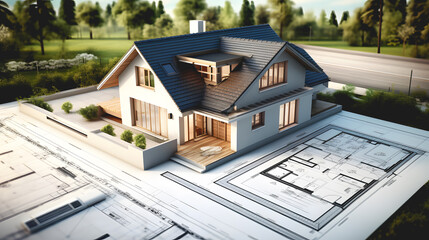 Conception d'une maison à partir de dessins chez l'architecte. - obrazy, fototapety, plakaty