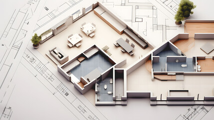 Définition des espaces d'une maison pour un projet immobilier. Plan 3D d'architecte. 