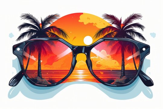 Summer vibe. Sunglasses and palms. Beautiful illustration picture. Generative AI