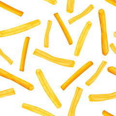 French fries seamless pattern. Fried potato isolated on white background. Vector cartoon illustration of fast food.