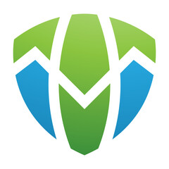 Green and Blue Shield Shaped Letter T Icon