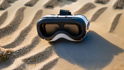 visual reality goggles in sand