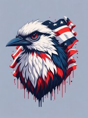 Illustration of an eagle with the American flag painted on its feathers