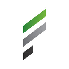 Green and Grey Letter F Icon with Diagonal Stripes