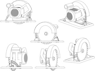 Sketch vector illustration of electric circular saw carpentry tool