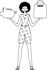 The daughter is holding a hoggish flood partake save bank and a stigmatize handcart . bootleg and white analogue stylus. Trendy style, Vector Illustration