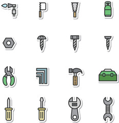 ステッカー風工具関連のシンプルイラストアイコンセット（背景なし）