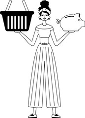 The daughter is holding a hoggish flood partake save bank and a stigmatize handcart . bootleg and white analogue stylus. Trendy style, Vector Illustration