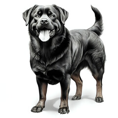 a highly detailed pencil drawing of a Rottweiler dog full body no background with subtle shadow 