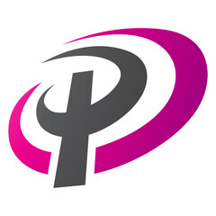 Magenta and Black Oval Shaped Letter P Icon