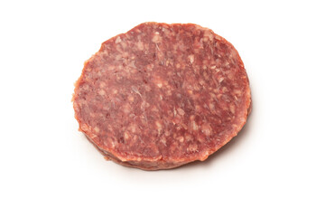 Raw minced beef isolated on white background.