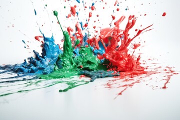 White background with red, blue, and green splatter brush strokes