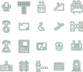 駅関連のシンプルイラストアイコンセット　カラーシャドウ