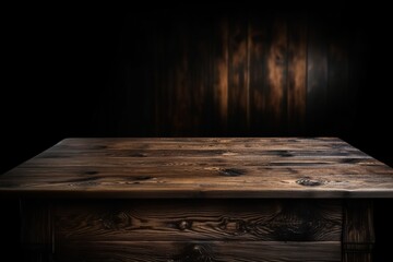 wooden table with space for product placement on a dark background - obrazy, fototapety, plakaty