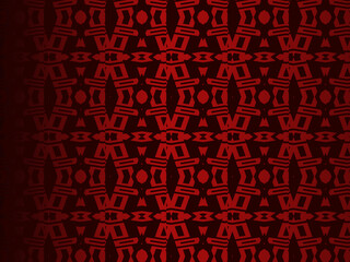 High contrast red and black glossy stripes background. Luxurious batik ornament. Abstract technology graphic banner design. Vector corporate background.