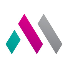 Magenta and Green Letter M Icon with Rectangles