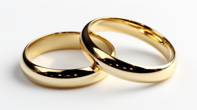 Pair of gold Wedding ring on a white background, macro shot