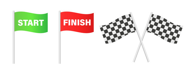 Flag Start chess pattern. Flag for the finish of the competition. streamers of Start and Finish in flat style. 3 different colors of a finish and start line. Sports competition. Vector illustration - obrazy, fototapety, plakaty