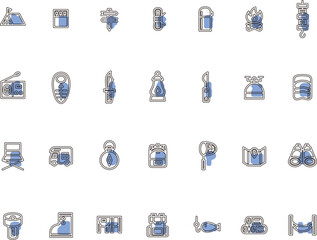 キャンプのシンプルイラストアイコンセット　アウトライン青