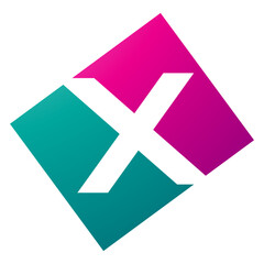 Obraz premium Magenta and Green Rectangle Shaped Letter X Icon