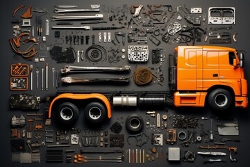 Fototapeta premium Truck layout, deconstructed. Beautiful illustration picture. Generative AI