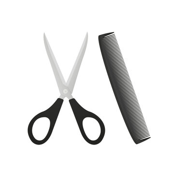 Scissors and comb graphic icon. Sign crossed scissors and comb isolated on white background. Barbershop symbols. Isolated on white background. Vector illustration