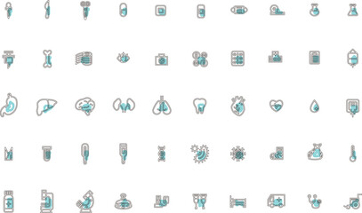 医療のシンプルイラストアイコンセット　アウトライン水色