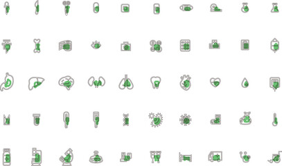 医療のシンプルイラストアイコンセット　アウトライン緑