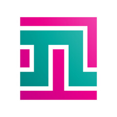 Magenta and Green Square Shaped Letter N Icon