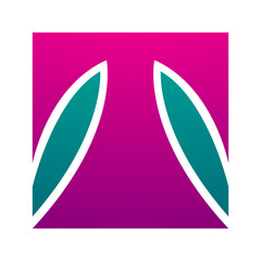 Magenta and Green Square Shaped Letter T Icon