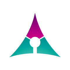 Magenta and Persian Green Deflated Triangle Letter A Icon