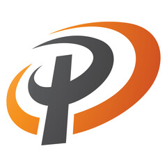 Orange and Black Oval Shaped Letter P Icon