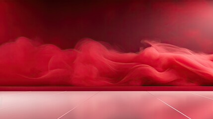Red smoke reflective floor abstract modern background presentation for product placement