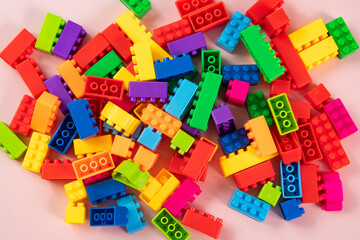 Colorful plastic building block patterns isolated. Toy for children