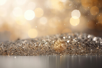 Silver and light gold with a vintage glitter lighting background, generative AI	
