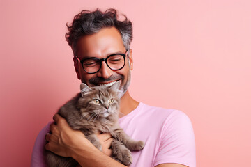 cat owner hold on background