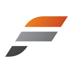 Orange and Grey Letter F Icon with Horizontal Stripes