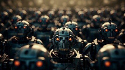Robot army in dark style. Generative AI