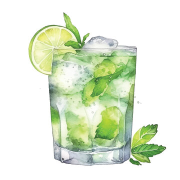 Mojito cocktail watercolor paint