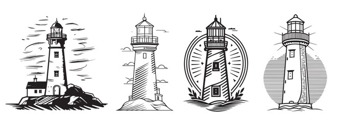 Lighthouse, black vector illustration silhouette laser cutting