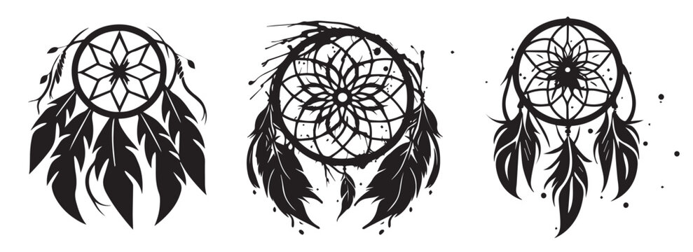 Dreamcatcher vector illustration silhouette laser cutting black and white shape