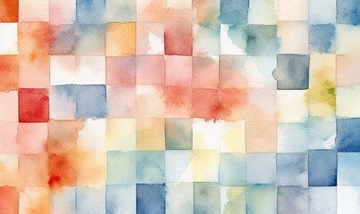 Watercolor tiles pattern. Colorful mini squares abstract wallpaper. For fabric design. Created with generative AI tools